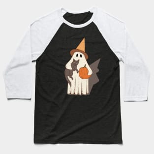 Vintage Ghost with Cat Halloween Graphic Baseball T-Shirt